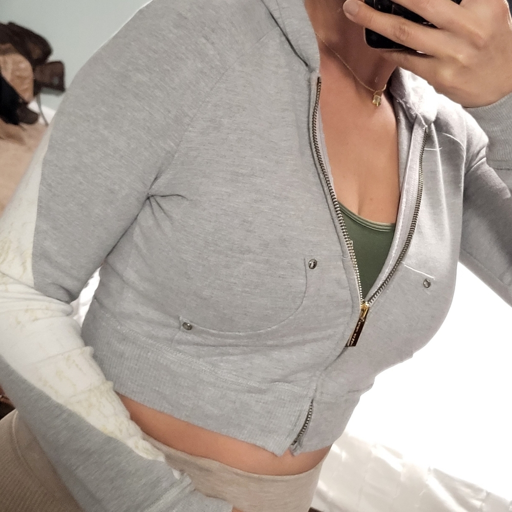 bebe Light Gray Zip-Up Crop Hoodie